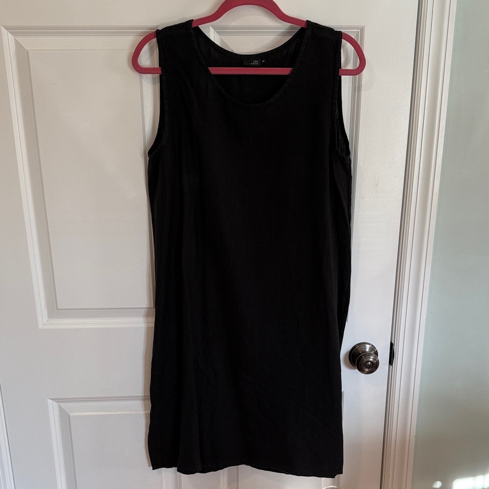 Lisa Bayne Simple Black Sleeveless Linen Dress